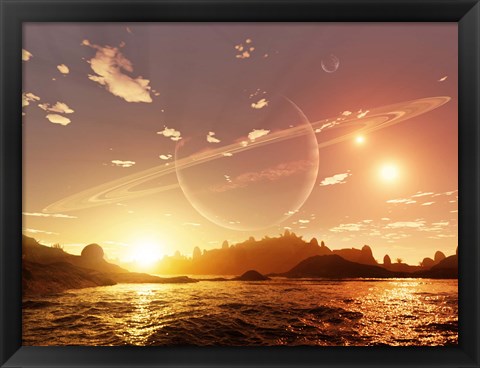 Framed scene on a distant moon orbiting a gas giant in a trinary star system Print