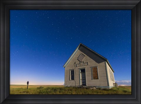 Framed 1909 Liberty School on the Canadian Prarie in moonlight with Big Dipper Print