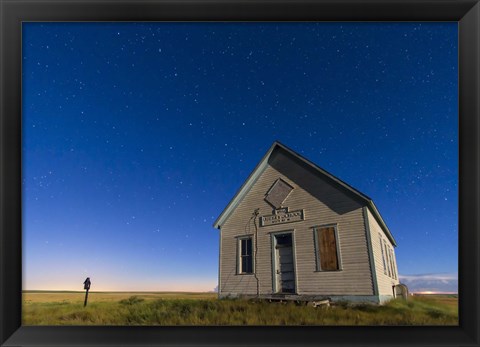 Framed 1909 Liberty School on the Canadian Prarie in moonlight with Big Dipper Print