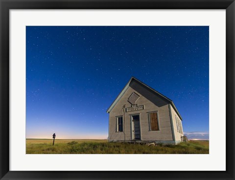 Framed 1909 Liberty School on the Canadian Prarie in moonlight with Big Dipper Print