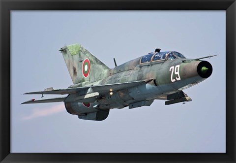 Framed Bulgarian Air Force MiG-21UM in flight over Bulgaria Print