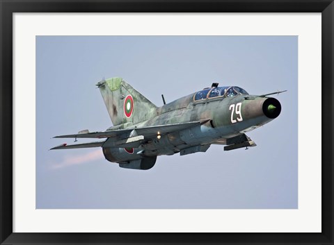 Framed Bulgarian Air Force MiG-21UM in flight over Bulgaria Print