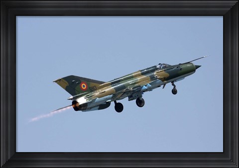 Framed Romanian Air Force MiG-21 Lancer with afterburner, Romania Print