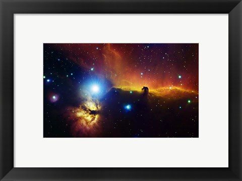 Framed Alnitak region in Orion with Flame Nebula (NGC 2024), and Horsehead Nebula Print