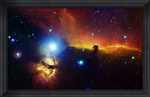 Framed Alnitak region in Orion with Flame Nebula (NGC 2024), and Horsehead Nebula Print