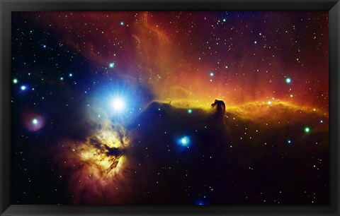 Framed Alnitak region in Orion with Flame Nebula (NGC 2024), and Horsehead Nebula Print