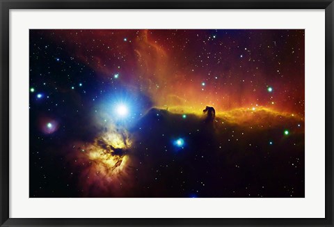 Framed Alnitak region in Orion with Flame Nebula (NGC 2024), and Horsehead Nebula Print