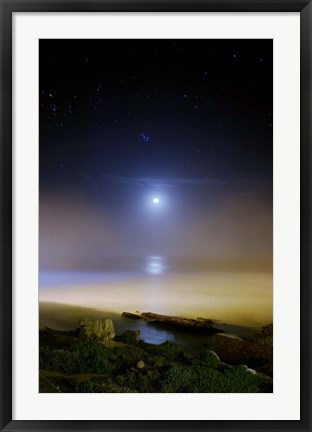 Framed Moonset over the sea with Pleiades (M45) cluster Print