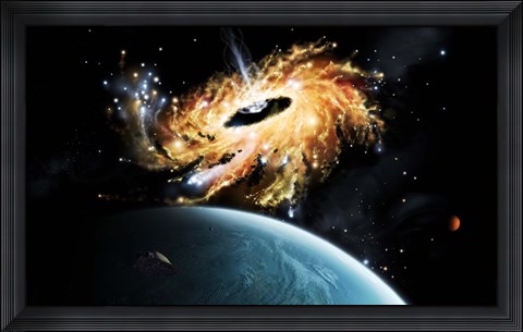 Framed space shuttle tries to avoid the gravity well of a supermassive black hole Print