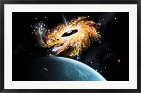 Framed space shuttle tries to avoid the gravity well of a supermassive black hole Print