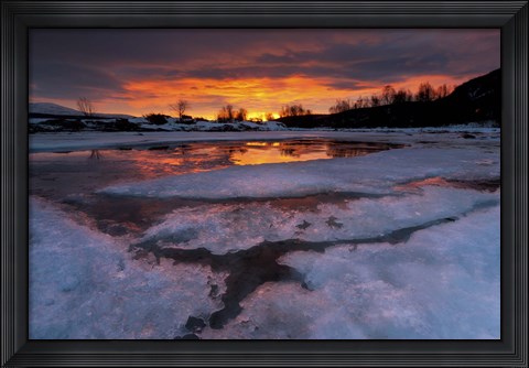 Framed fiery sunrise over Lavangsfjord, Troms, Norway Print