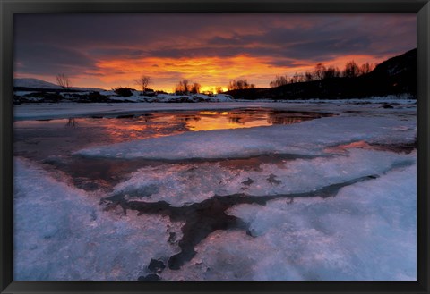 Framed fiery sunrise over Lavangsfjord, Troms, Norway Print