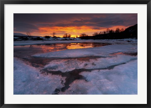 Framed fiery sunrise over Lavangsfjord, Troms, Norway Print