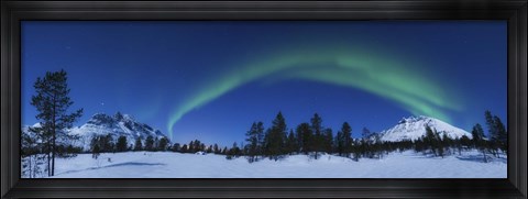 Framed Panoramic view of the Aurora Borealis over Nova Mountain Wilderness, Norway Print