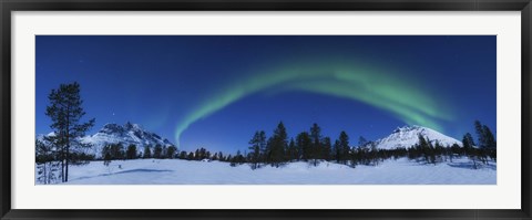 Framed Panoramic view of the Aurora Borealis over Nova Mountain Wilderness, Norway Print