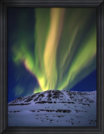 Framed Aurora Borealis over Toviktinden Mountain in Troms County, Norway Print