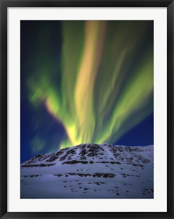 Framed Aurora Borealis over Toviktinden Mountain in Troms County, Norway Print