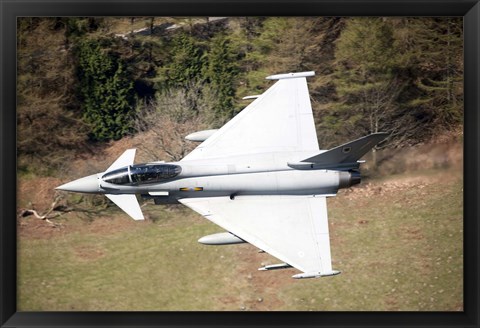 Framed Eurofighter Typhoon F2 aircraft of the Royal Air Force low flying over North Wales Print