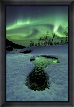 Framed Aurora Borealis over a frozen river, Norway Print