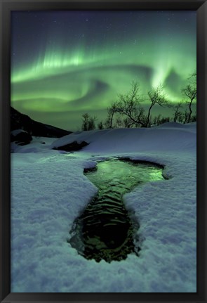 Framed Aurora Borealis over a frozen river, Norway Print