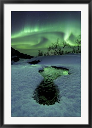 Framed Aurora Borealis over a frozen river, Norway Print