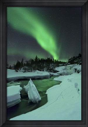Framed Aurora Borealis over a frozen Tennevik River, Troms, Norway Print