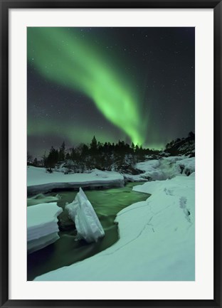 Framed Aurora Borealis over a frozen Tennevik River, Troms, Norway Print