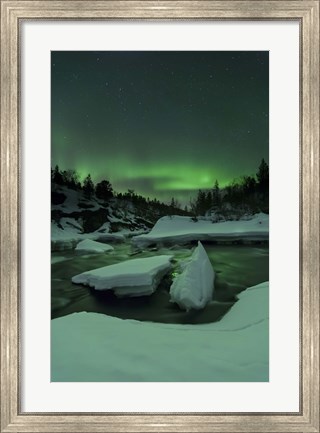 Framed Aurora Borealis, Tennevik River, Troms, Norway Print