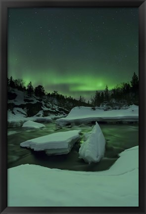 Framed Aurora Borealis, Tennevik River, Troms, Norway Print