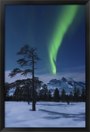 Framed Moonlight and aurora over Nova Mountain Wilderness, Norway Print