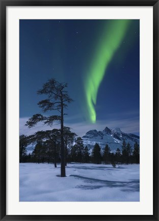 Framed Moonlight and aurora over Nova Mountain Wilderness, Norway Print