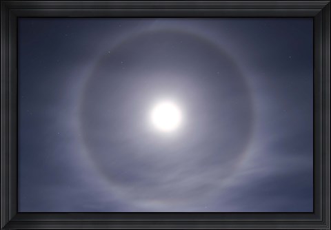 Framed Halo around full moon taken near Gleichen, Alberta, Canada Print