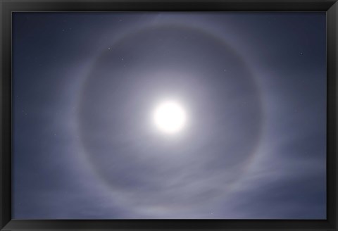 Framed Halo around full moon taken near Gleichen, Alberta, Canada Print