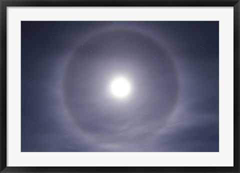 Framed Halo around full moon taken near Gleichen, Alberta, Canada Print