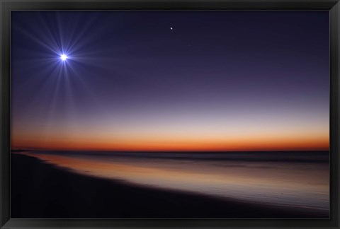 Framed Moon and Venus at twilight from the beach of Pinamar, Argentina Print