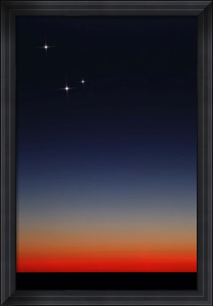 Framed Venus, Mercury and Mars above the glowing horizon at dawn Print