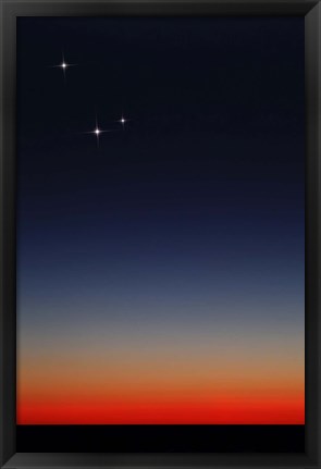 Framed Venus, Mercury and Mars above the glowing horizon at dawn Print