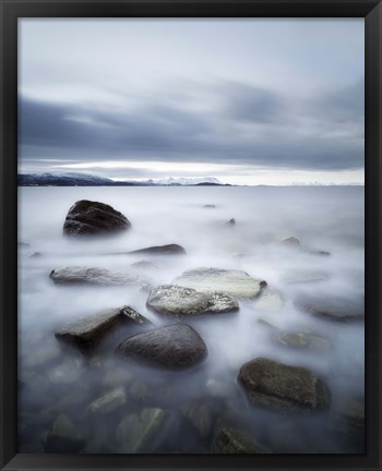 Framed Long exposure scene of rocks in Vaagsfjorden fjord, Norway Print