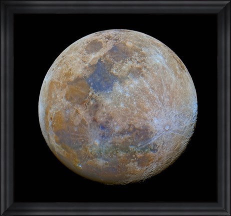 Framed almost full Moon in color Print