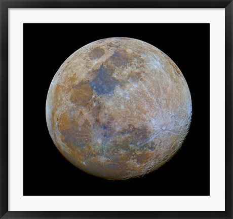 Framed almost full Moon in color Print