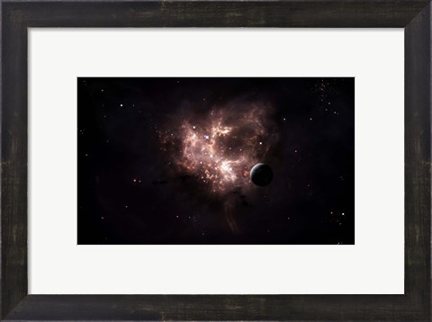 Framed emission nebula is viewed from nearby an inhabited system Print