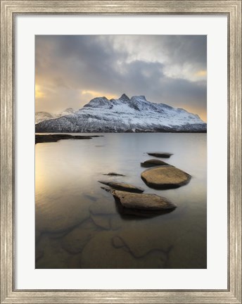 Framed Novatinden Mountain and Skoddeberg Lake in Troms County, Norway Print