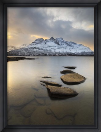 Framed Novatinden Mountain and Skoddeberg Lake in Troms County, Norway Print