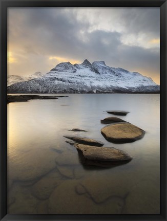 Framed Novatinden Mountain and Skoddeberg Lake in Troms County, Norway Print