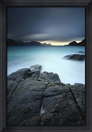 Framed long exposure scene at Haukland Beach in Lofoten, Norway Print