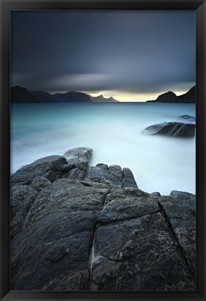 Framed long exposure scene at Haukland Beach in Lofoten, Norway Print