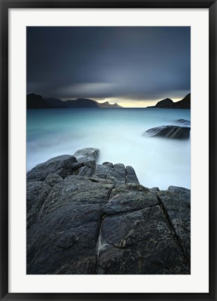 Framed long exposure scene at Haukland Beach in Lofoten, Norway Print