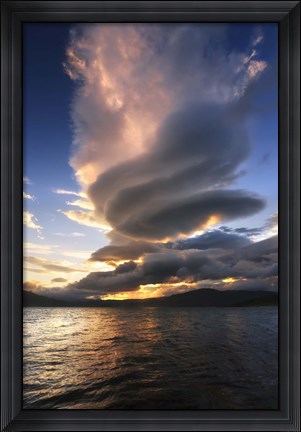 Framed massive stacked lenticular cloud over Tjedsundet in Troms County, Norway Print