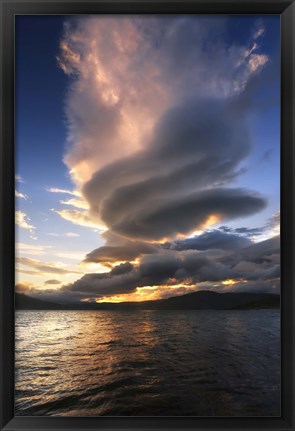 Framed massive stacked lenticular cloud over Tjedsundet in Troms County, Norway Print