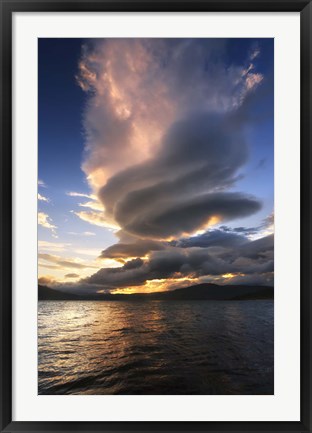 Framed massive stacked lenticular cloud over Tjedsundet in Troms County, Norway Print